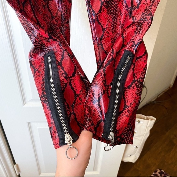 For Love & Lemons Claude Faux Snakeskin Moto Pants Red XS NWT - Picture 6 of 7